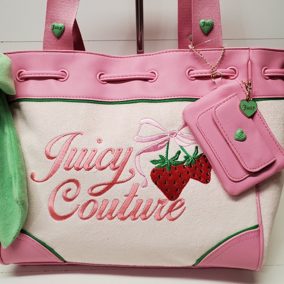 Juicy Couture Pink Powder Blush & Green Retro Strawberry Tote - Picture 3 of 7